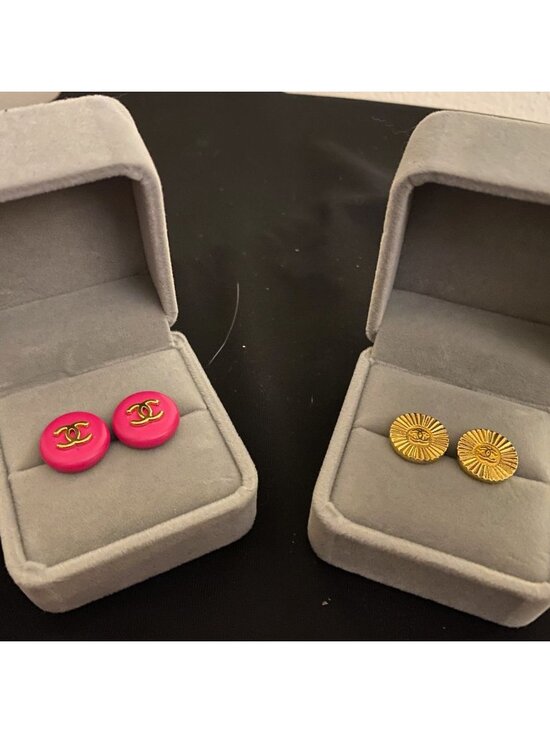 Authentic Vintage Chanel Button Earrings (Upcycled) | Handmade on 14K Gold-Fille - Picture 1 of 8